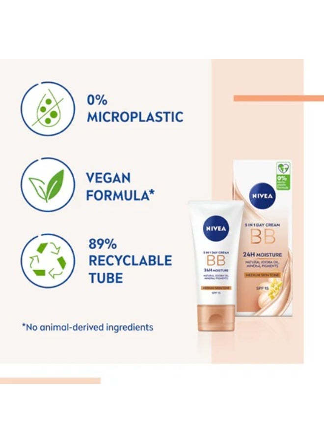 نيفيا كريم بي بي ٥ في ١ مرطب يدوم ٢٤ ساعة مع عامل حماية من الشمس ١٥، ٥٠ مل - اللون: متوسط - Image 3